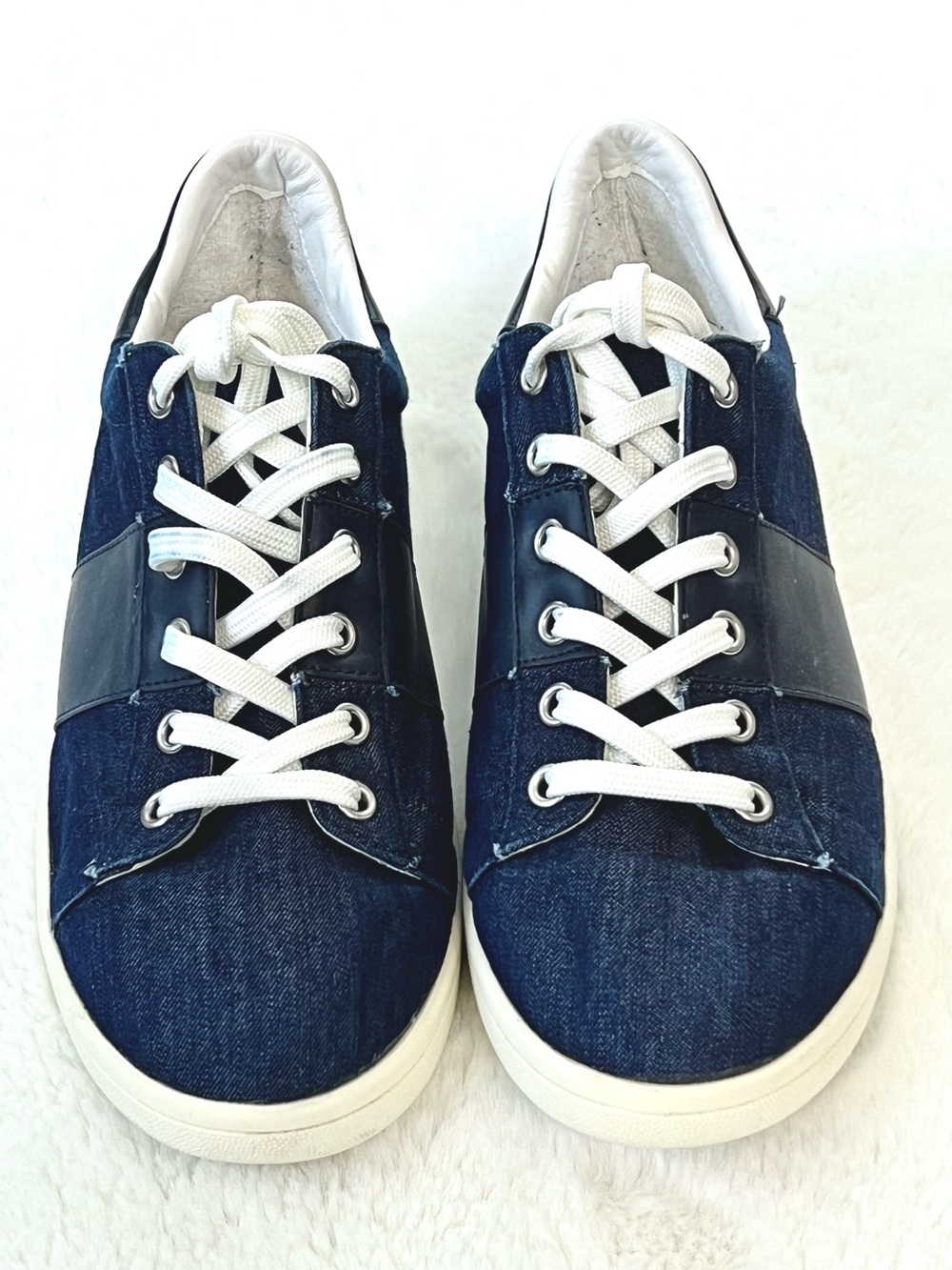 Sam Edelman Marquette Navy Denim Lace Up Sneakers Size 7.5 - Picture 5 of 12